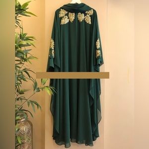 Green 2-Piece Gown | Hand-Embellished Gold Leaf | Sz 14/16